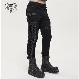 NWT Devil Fashion Mens Goth Punk Biker Grunge Side Lacing Size Small Jeans Black